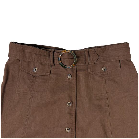 Coldwater Creek Belted Tea Length A-Line Midi Skirt | Linen Cotton Brown | PS - Picture 4 of 5